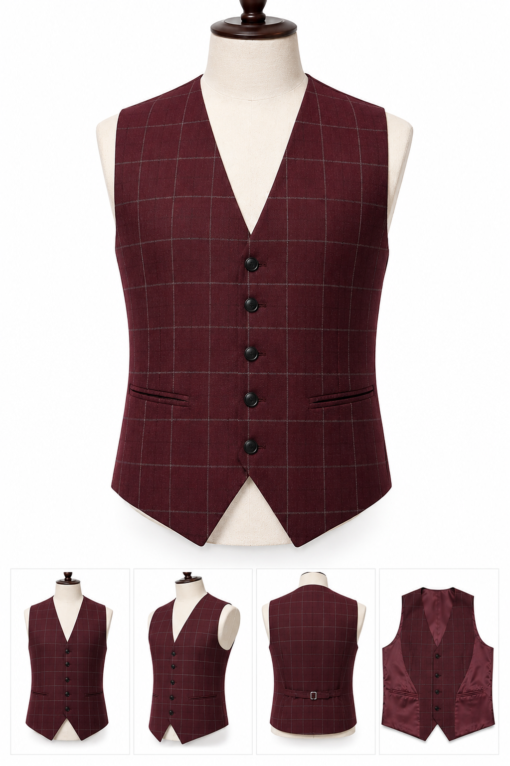 Burgundy Windowpane Waistcoat